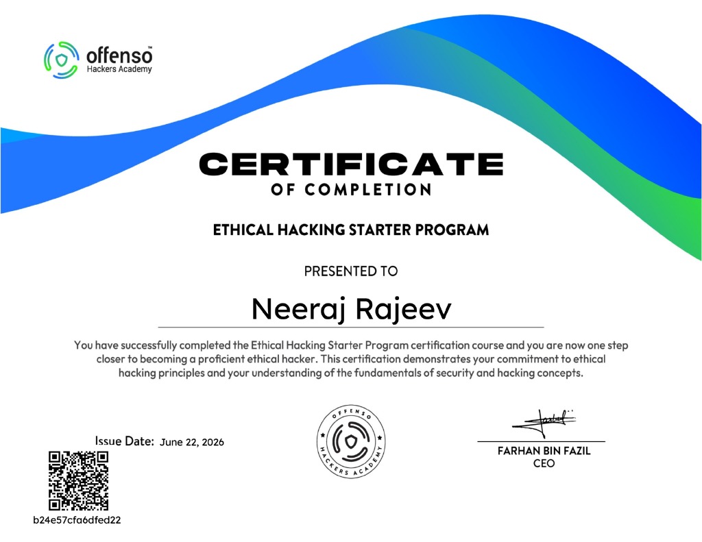 Ethical Hacking Starter Program Certificate